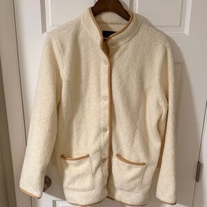 Susan Graver Cream Cozy Teddy Sherpa Fleece Jacket Faux leather trim Size Medium